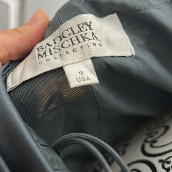 Badgley Mischka Strapless Charcoal Dress with Bow B0003 Smoke 16 - Picture 2 of 8